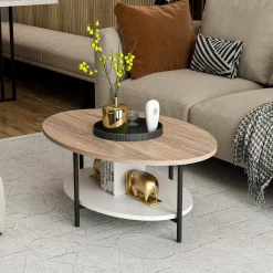 Tavolino da salotto Dilingjunio, 90x60 h36 cm, Quercia e Bianco<Dmora New