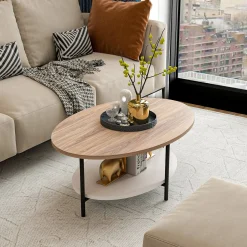 Tavolino da salotto Dilingjunio, 90x60 h36 cm, Quercia e Bianco<Dmora New