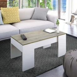 Tavolino da salotto Dleal, 100x50h45/56 cm, Bianco e Rovere Nodi<Dmora Discount