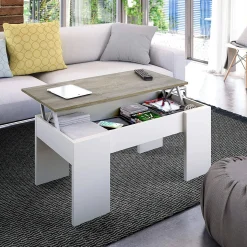 Tavolino da salotto Dleal, 100x50h45/56 cm, Bianco e Rovere Nodi<Dmora Discount