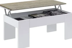 Tavolino da salotto Dleal, 100x50h45/56 cm, Bianco e Rovere Nodi<Dmora Discount