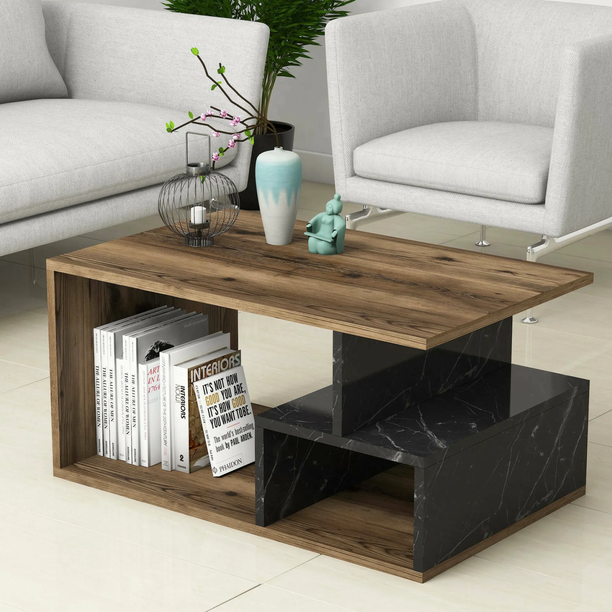 Tavolino da salotto Dmontefusc, 90x42 h54 cm, Marrone e Grigio<Dmora Fashion