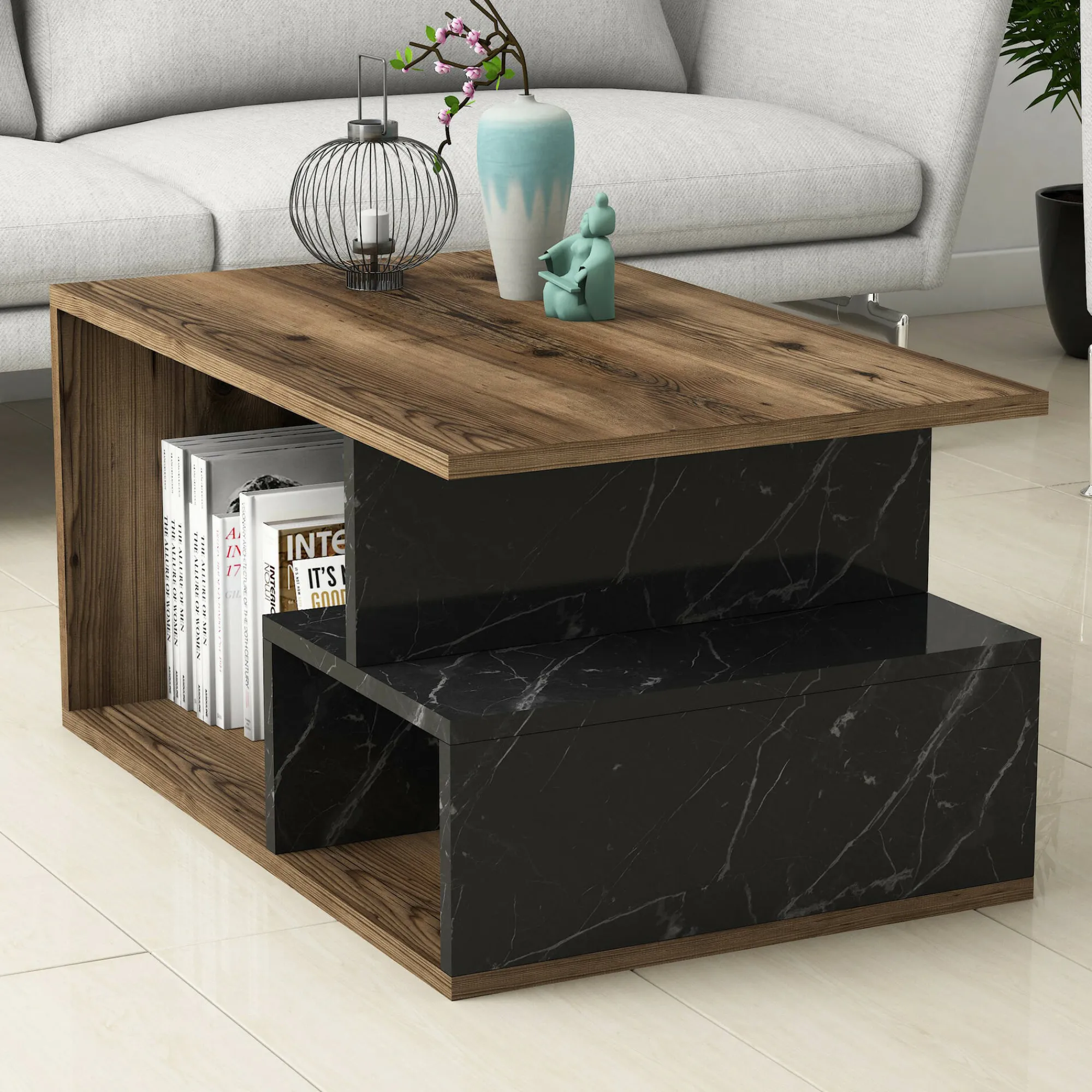 Tavolino da salotto Dmontefusc, 90x42 h54 cm, Marrone e Grigio<Dmora Fashion