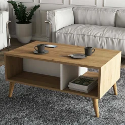 Tavolino da salotto Dnapolitan, 90x42 h54 cm, Quercia e Bianco<Dmora Discount