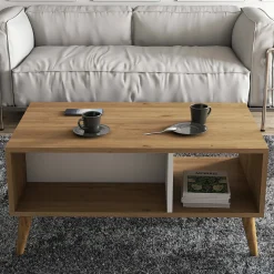 Tavolino da salotto Dnapolitan, 90x42 h54 cm, Quercia e Bianco<Dmora Discount