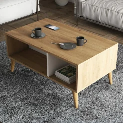 Tavolino da salotto Dnapolitan, 90x42 h54 cm, Quercia e Bianco<Dmora Discount