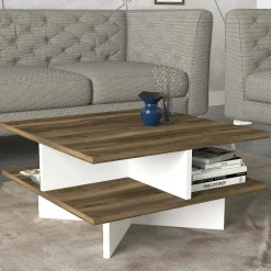 Tavolino da salotto Dpalmier, 60x60h31 cm, Noce e Bianco<Dmora Clearance