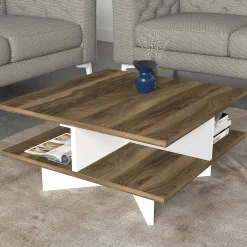 Tavolino da salotto Dpalmier, 60x60h31 cm, Noce e Bianco<Dmora Clearance