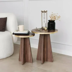 Tavolino da salotto Dpergolizz, 40x40 h50 cm, Oro e Noce<Dmora New