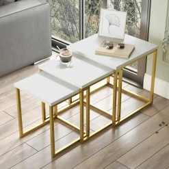 Tavolino da salotto Dprevital, 40x40 h42 cm, Bianco e Oro<Dmora Outlet
