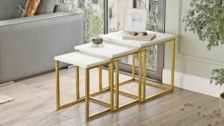 Tavolino da salotto Dprevital, 40x40 h42 cm, Bianco e Oro<Dmora Outlet