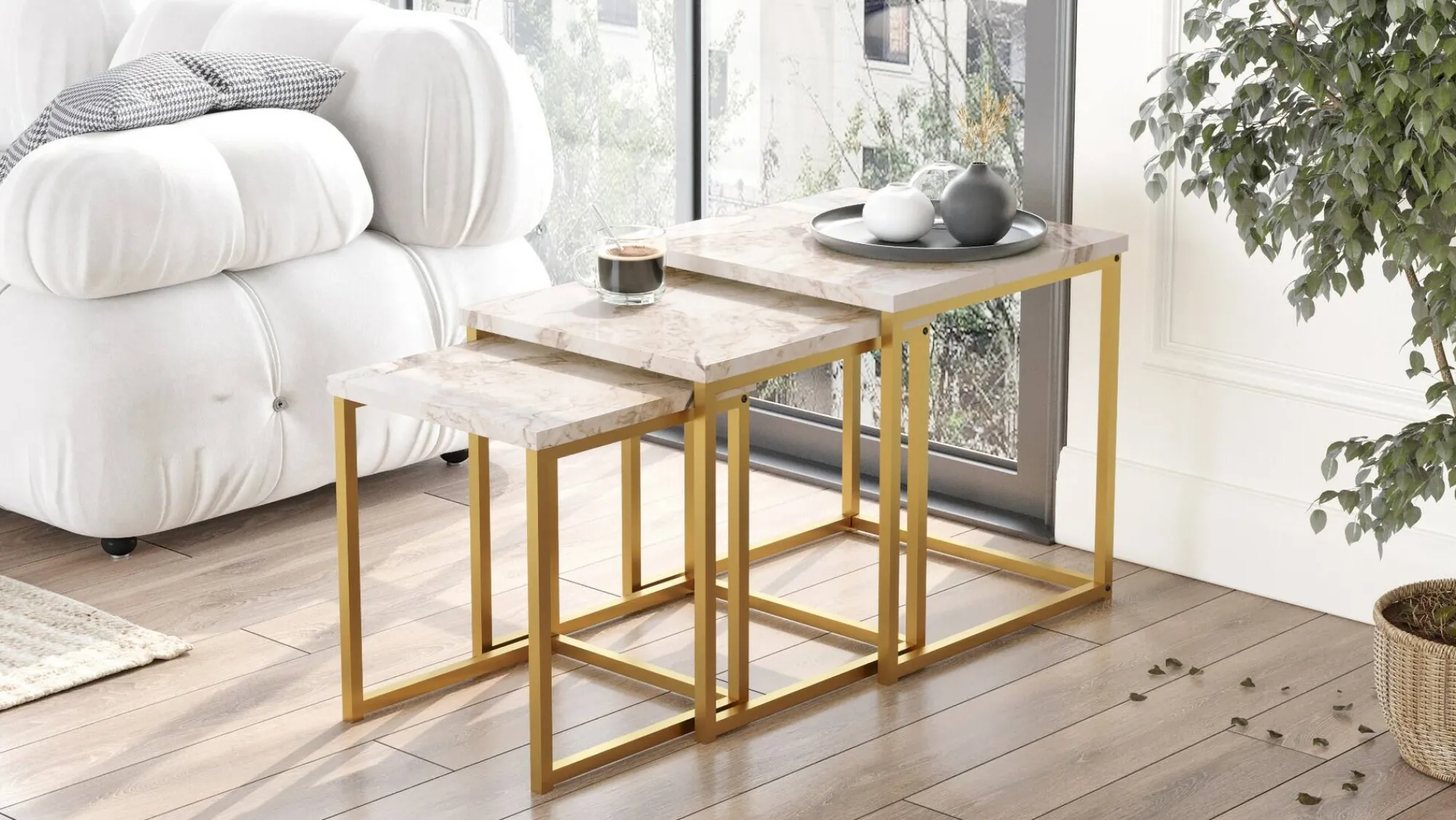 Tavolino da salotto Dprevital, 40x40 h42 cm, Grigio e Oro<Dmora Discount