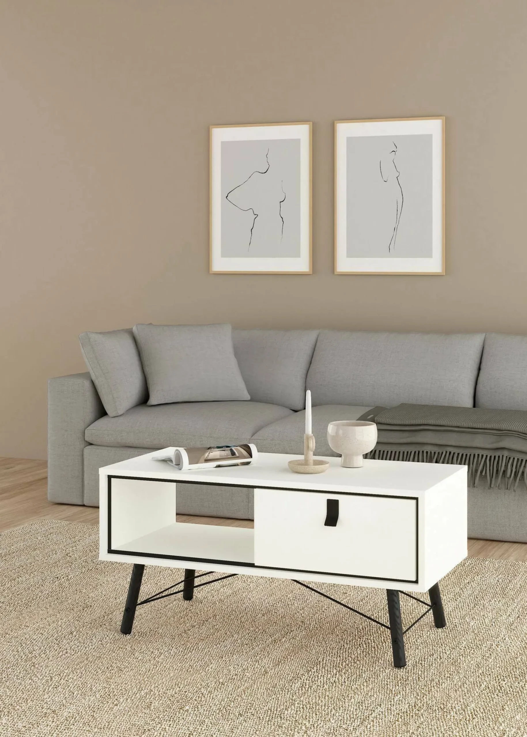Tavolino da salotto Dvalot, 48x102 h50 cm, Bianco e Nero<Dmora Shop