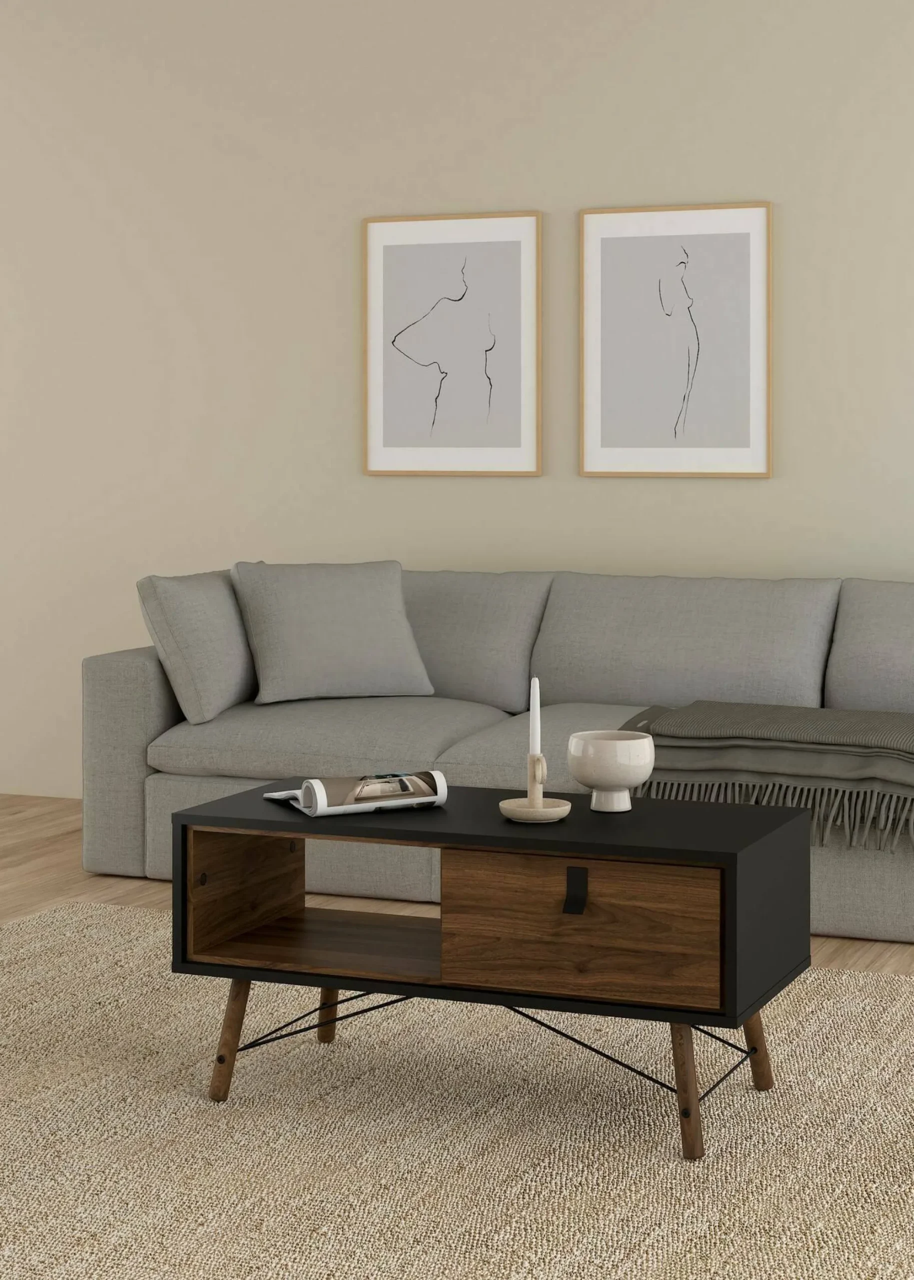 Tavolino da salotto Dvalot, 48x102 h50 cm, Nero e Noce<Dmora Online