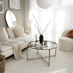 Tavolino da salotto Ecaterina, 83x83h40 cm, Oro e Tortora<Dmora Shop
