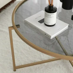 Tavolino da salotto Ecaterina, 83x83h40 cm, Oro e Tortora<Dmora Shop