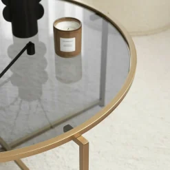 Tavolino da salotto Ecaterina, 83x83h40 cm, Oro e Tortora<Dmora Shop