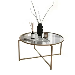 Tavolino da salotto Ecaterina, 83x83h40 cm, Oro e Tortora<Dmora Shop