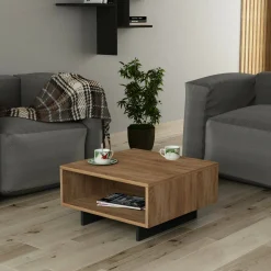Tavolino da salotto Elvira, 60x60h32 cm, Quercia e Antracite<Dmora New