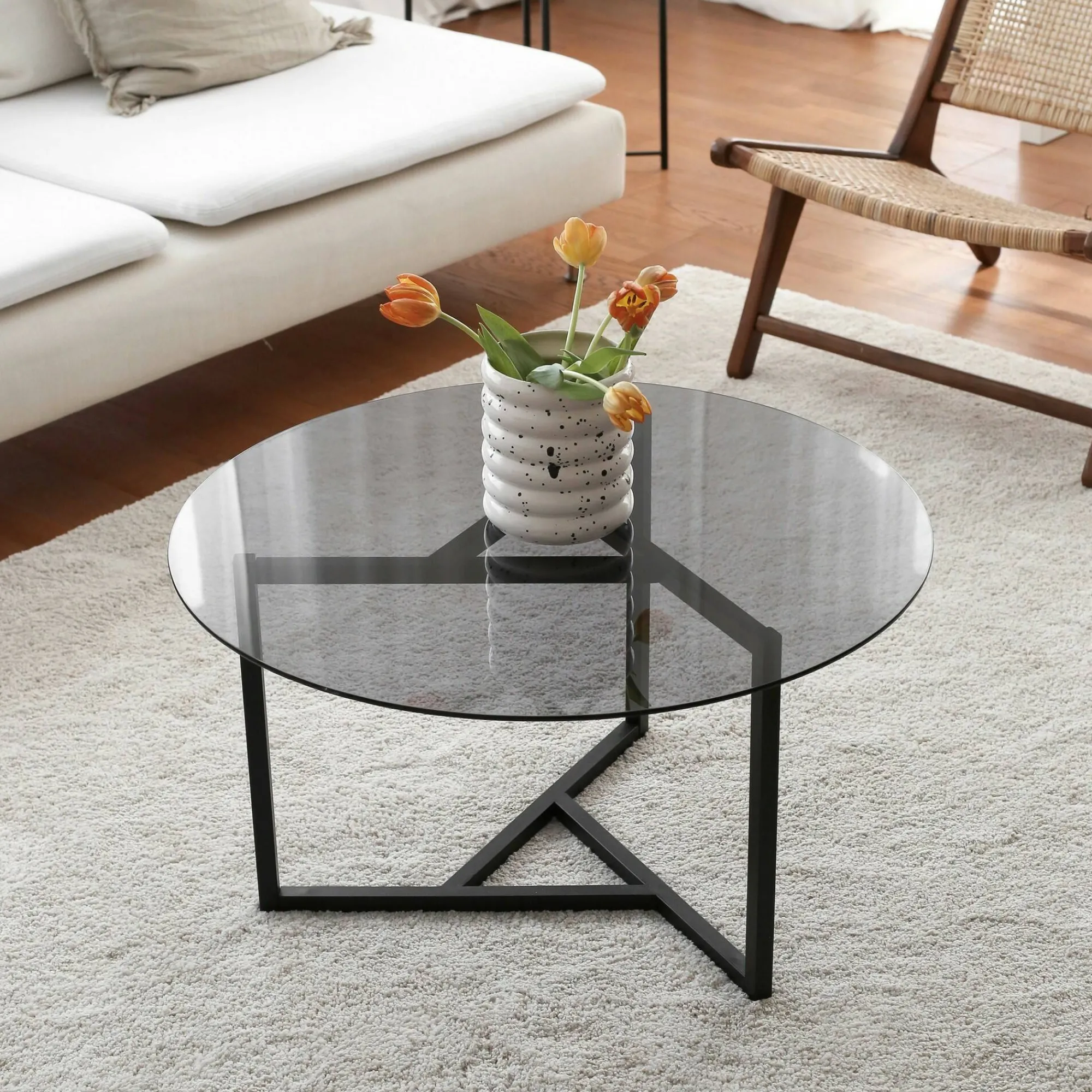 Tavolino da salotto Esperia, 75x75h42 cm, Tortora e Nero<Dmora Store
