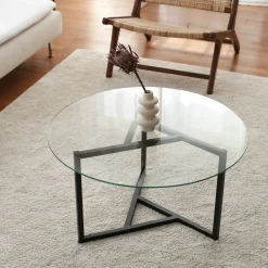 Tavolino da salotto Esperia, 75x75h42 cm, Nero e Trasparente<Dmora Cheap