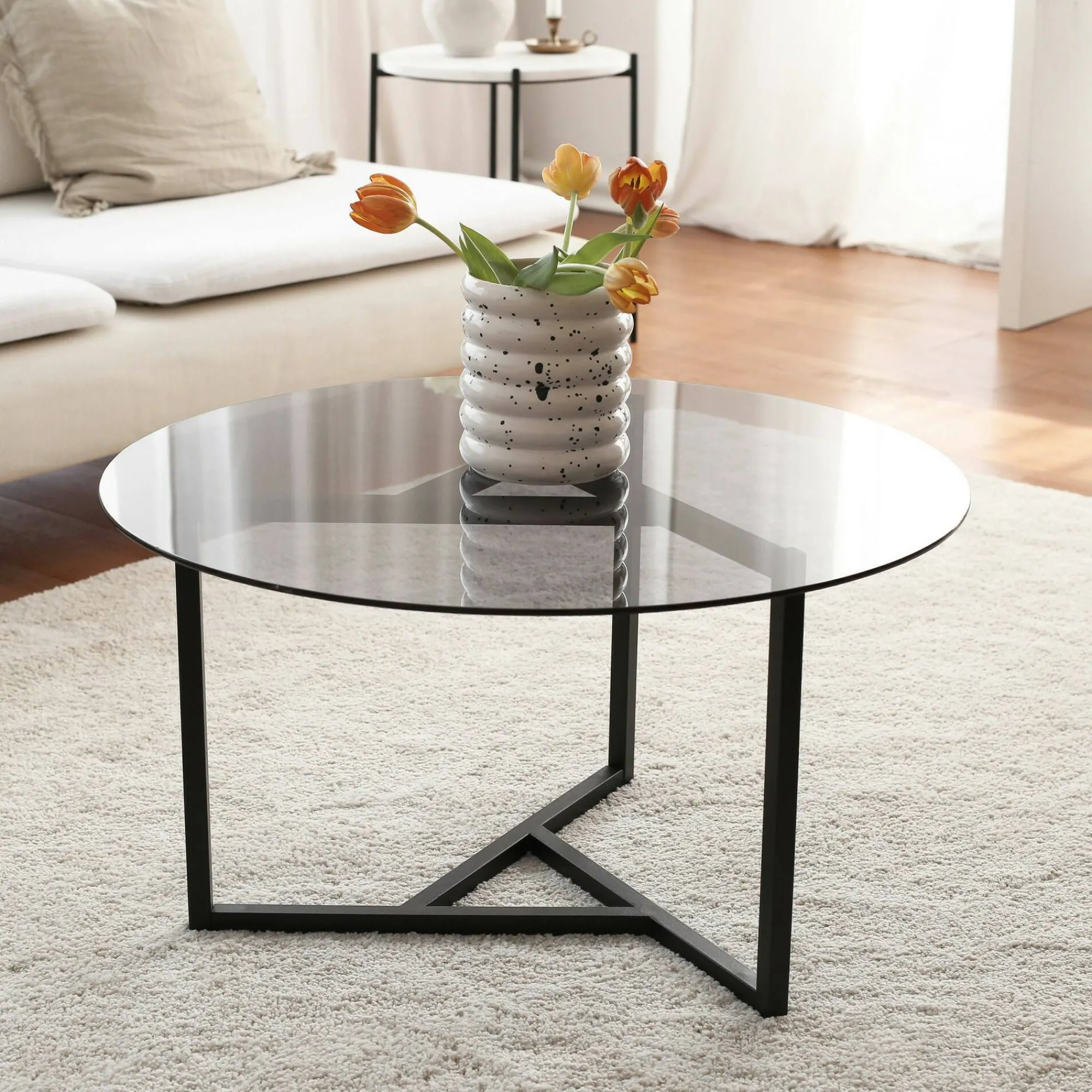 Tavolino da salotto Esperia, 75x75h42 cm, Tortora e Nero<Dmora Store