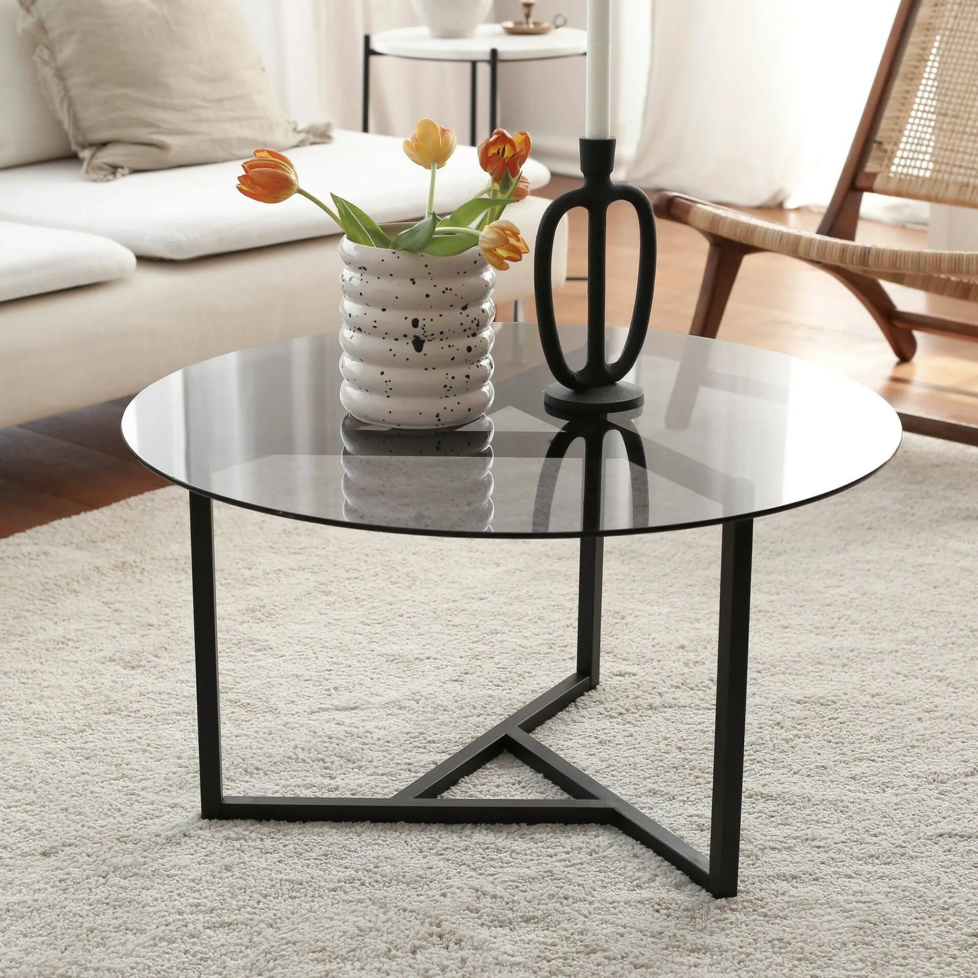 Tavolino da salotto Esperia, 75x75h42 cm, Tortora e Nero<Dmora Store