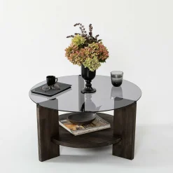Tavolino da salotto Felino, 75x75h40 cm, Antracite e Marrone<Dmora Shop