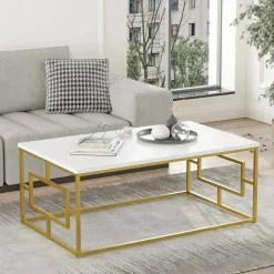 Tavolino da salotto Franca, 100x60h40 cm, Bianco e Oro<Dmora Fashion