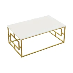 Tavolino da salotto Franca, 100x60h40 cm, Bianco e Oro<Dmora Fashion