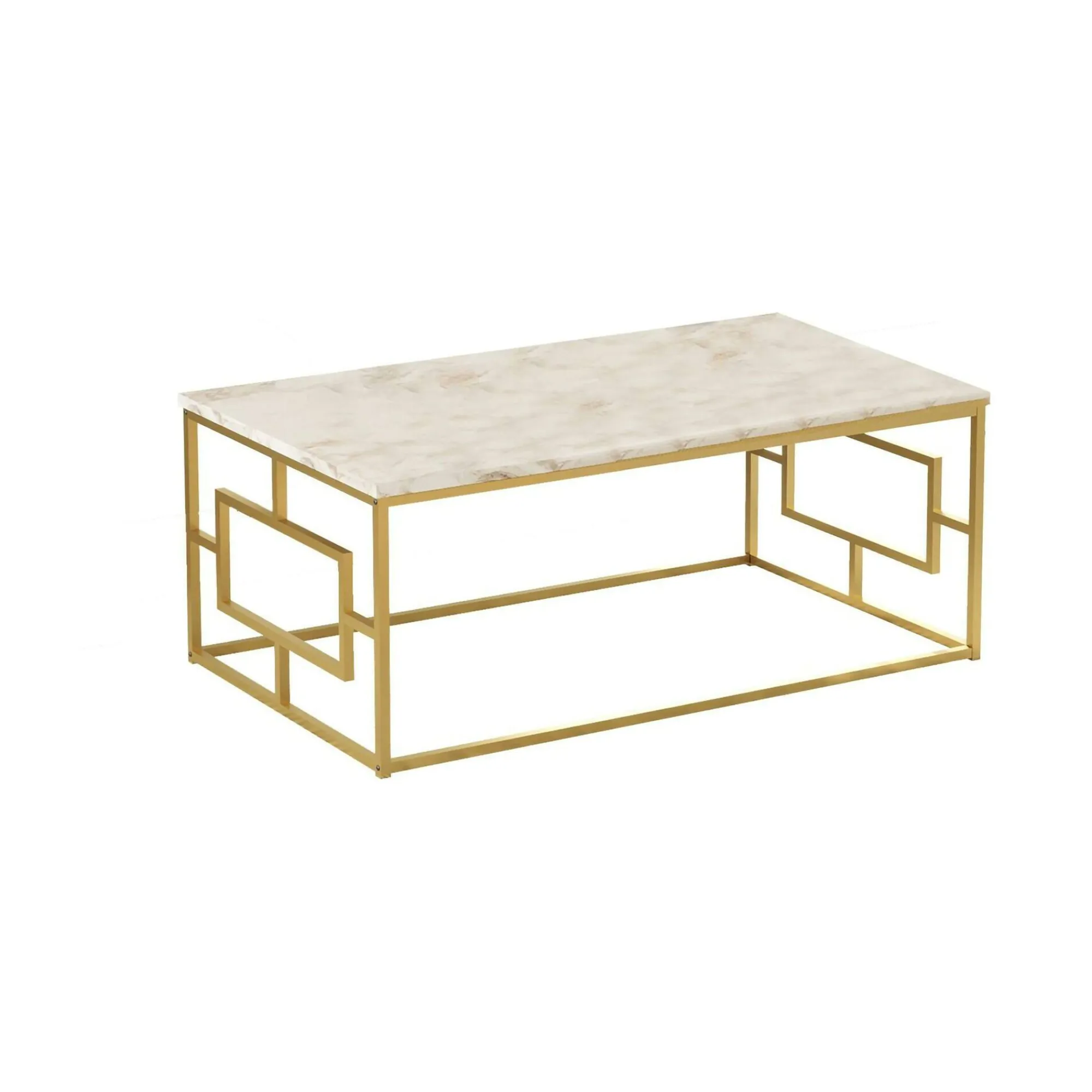 Tavolino da salotto Franca, 100x60h40 cm, Bianco Marmo e Oro<Dmora Outlet