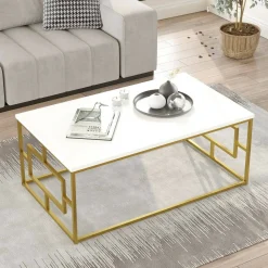 Tavolino da salotto Franca, 100x60h40 cm, Bianco e Oro<Dmora Fashion
