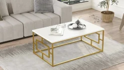 Tavolino da salotto Franca, 100x60h40 cm, Bianco e Oro<Dmora Fashion
