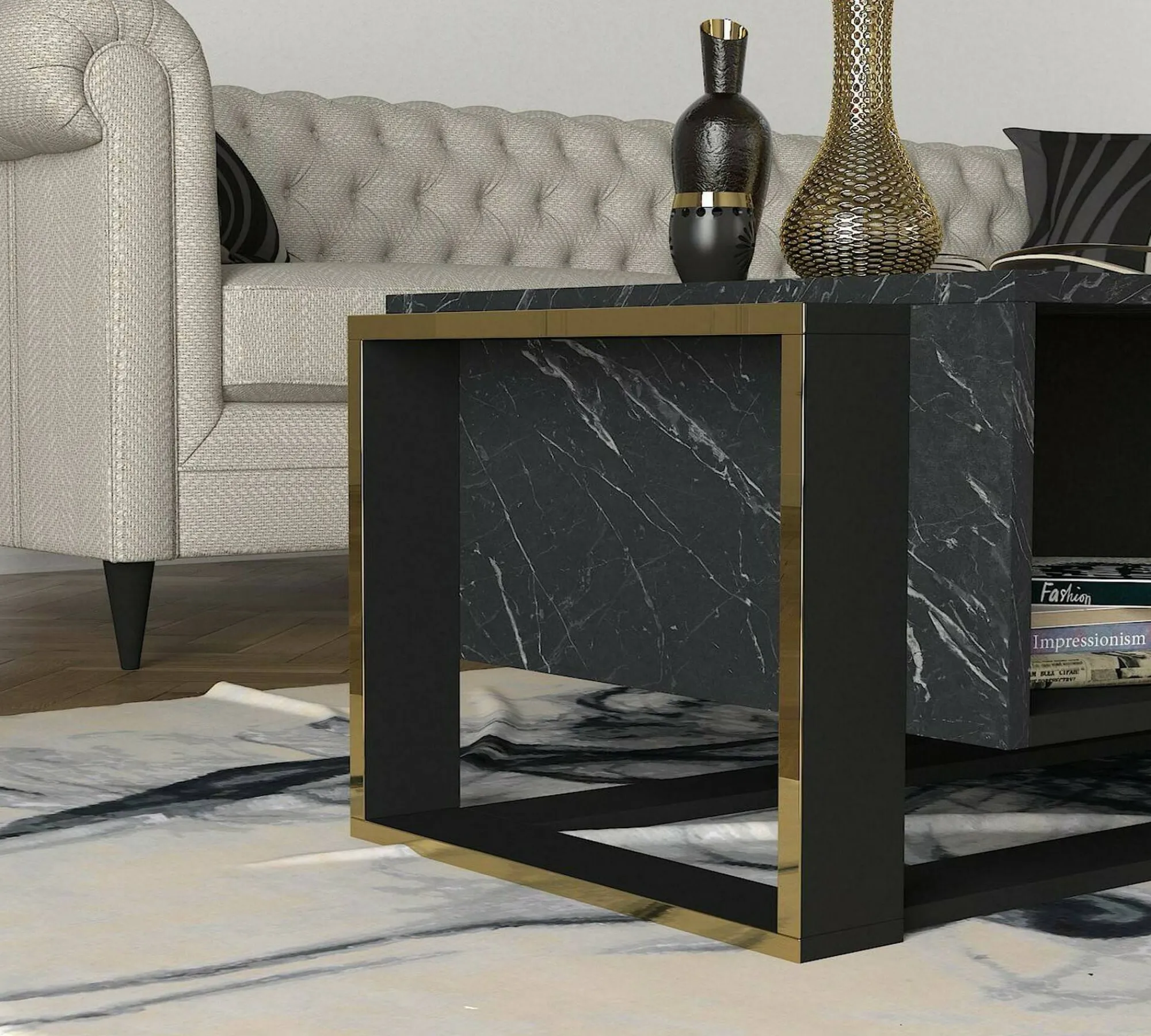 Tavolino da salotto Gigliola, 106x60h40 cm, Nero e Oro<Dmora Hot