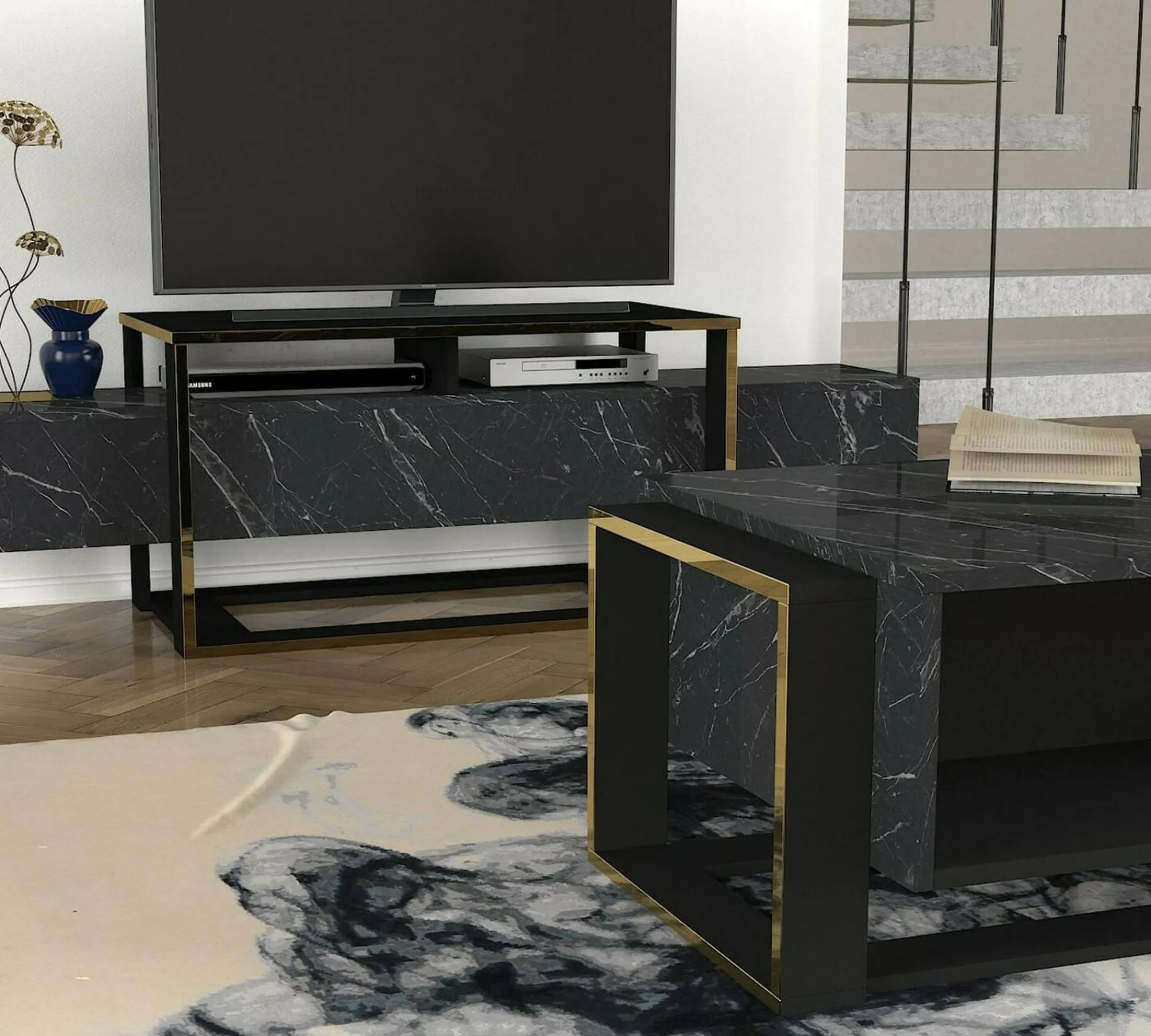 Tavolino da salotto Gigliola, 106x60h40 cm, Nero e Oro<Dmora Hot