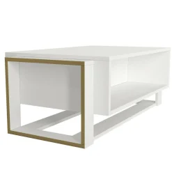 Tavolino da salotto Gigliola, 106x60h40 cm, Bianco e Oro<Dmora Best