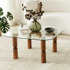 Tavolino da salotto Gran, 80x80h40 cm, Noce e Trasparente<Dmora Clearance