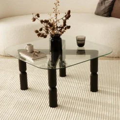Tavolino da salotto Gran, 80x80h40 cm, Antracite e Trasparente<Dmora Cheap