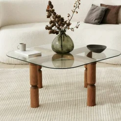 Tavolino da salotto Gran, 80x80h40 cm, Noce e Trasparente<Dmora Clearance