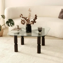 Tavolino da salotto Gran, 80x80h40 cm, Antracite e Trasparente<Dmora Cheap