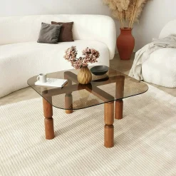 Tavolino da salotto Gran, 80x80h40 cm, Noce e Fumè<Dmora Outlet