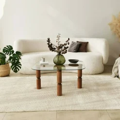 Tavolino da salotto Gran, 80x80h40 cm, Noce e Trasparente<Dmora Clearance