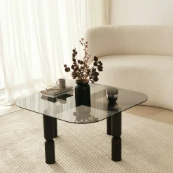 Tavolino da salotto Gran, 80x80h40 cm, Antracite e Fumè<Dmora New