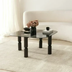 Tavolino da salotto Gran, 80x80h40 cm, Antracite e Fumè<Dmora New