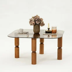 Tavolino da salotto Gran, 80x80h40 cm, Noce e Fumè<Dmora Outlet