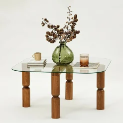 Tavolino da salotto Gran, 80x80h40 cm, Noce e Trasparente<Dmora Clearance