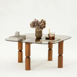 Tavolino da salotto Gran, 80x80h40 cm, Noce e Fumè<Dmora Outlet