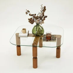 Tavolino da salotto Gran, 80x80h40 cm, Noce e Trasparente<Dmora Clearance