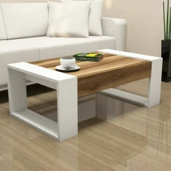 Tavolino da salotto Kaffa, 102x60h38 cm, Noce e Bianco<Dmora Flash Sale