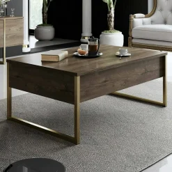 Tavolino da salotto Lavinia, 90x60h40 cm, Noce e Oro<Dmora Sale